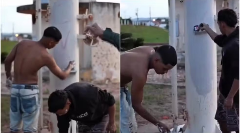 Polícia obriga membros de facção a apagar pichações do Comando Vermelho