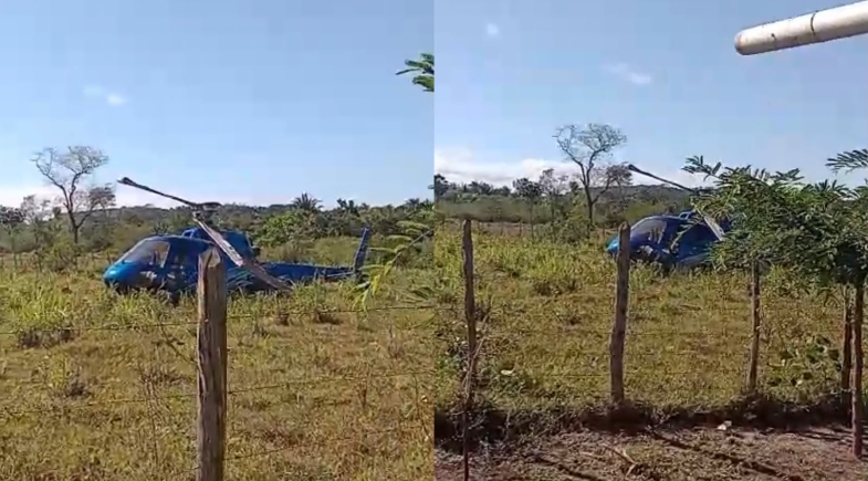 Helicóptero cai em quintal de residência na zona rural de José de Freitas e deixa seis feridos