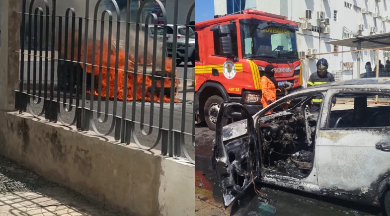 Fiat Palio é destruído por incêndio no Centro; é o segundo caso registrado nesta terça em Teresina