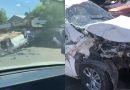 Carro por aplicativo capota após colidir com caminhonete na Avenida Maranhão, em Teresina
