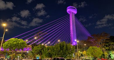 Ponte Estaiada ganha iluminação rosa em apoio ao Outubro Rosa em Teresina